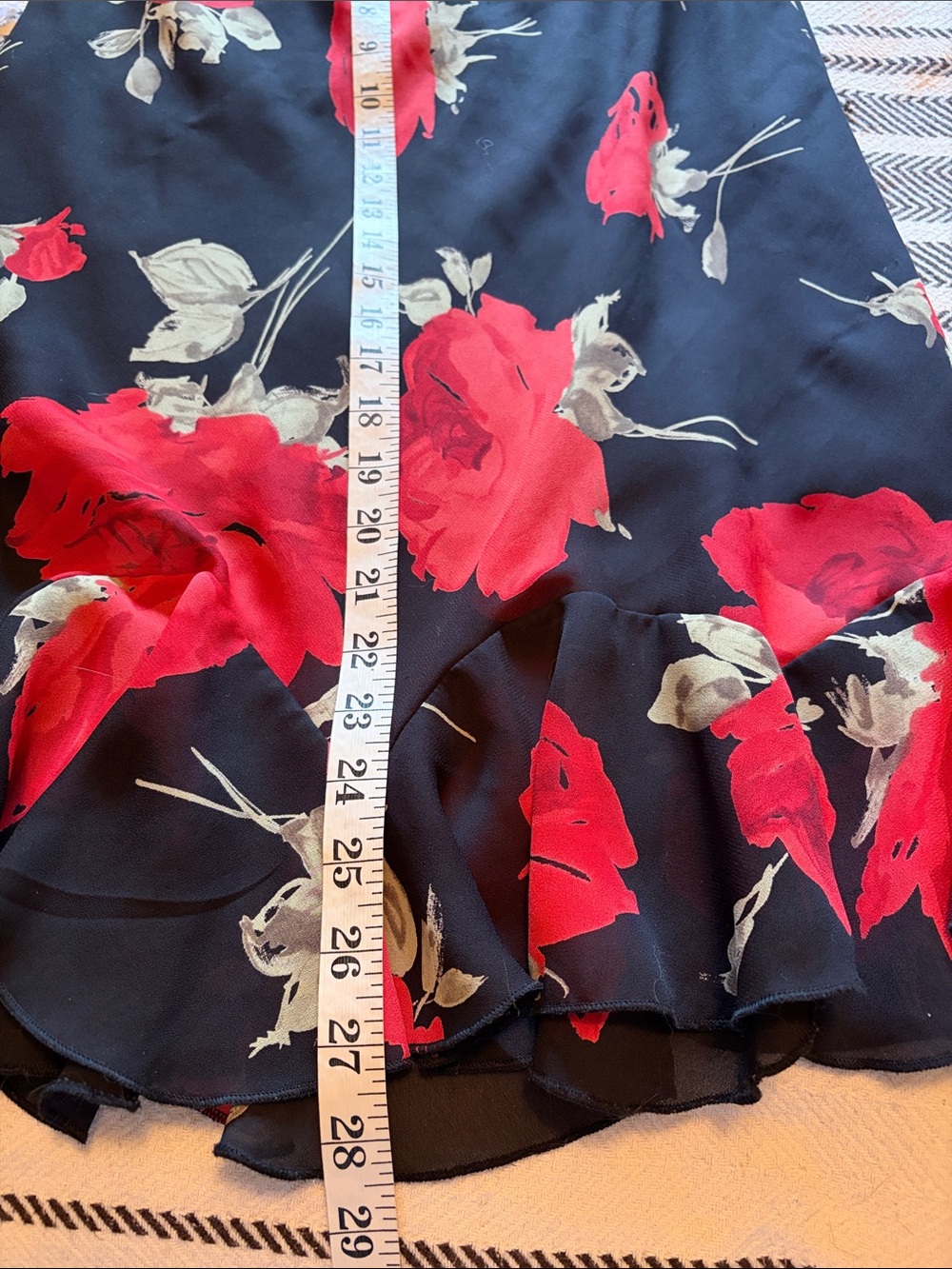 La Belle Black A-Line Midi Skirt with Red Rose Print - Picture 8 of 10